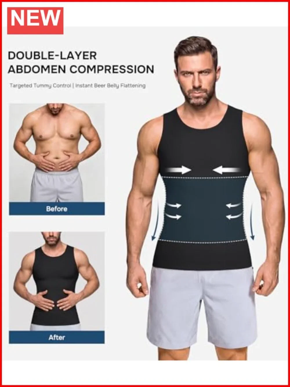 Compression Shirt Slimming Body Shaper Vest Workout Tank Top Undershirt Men